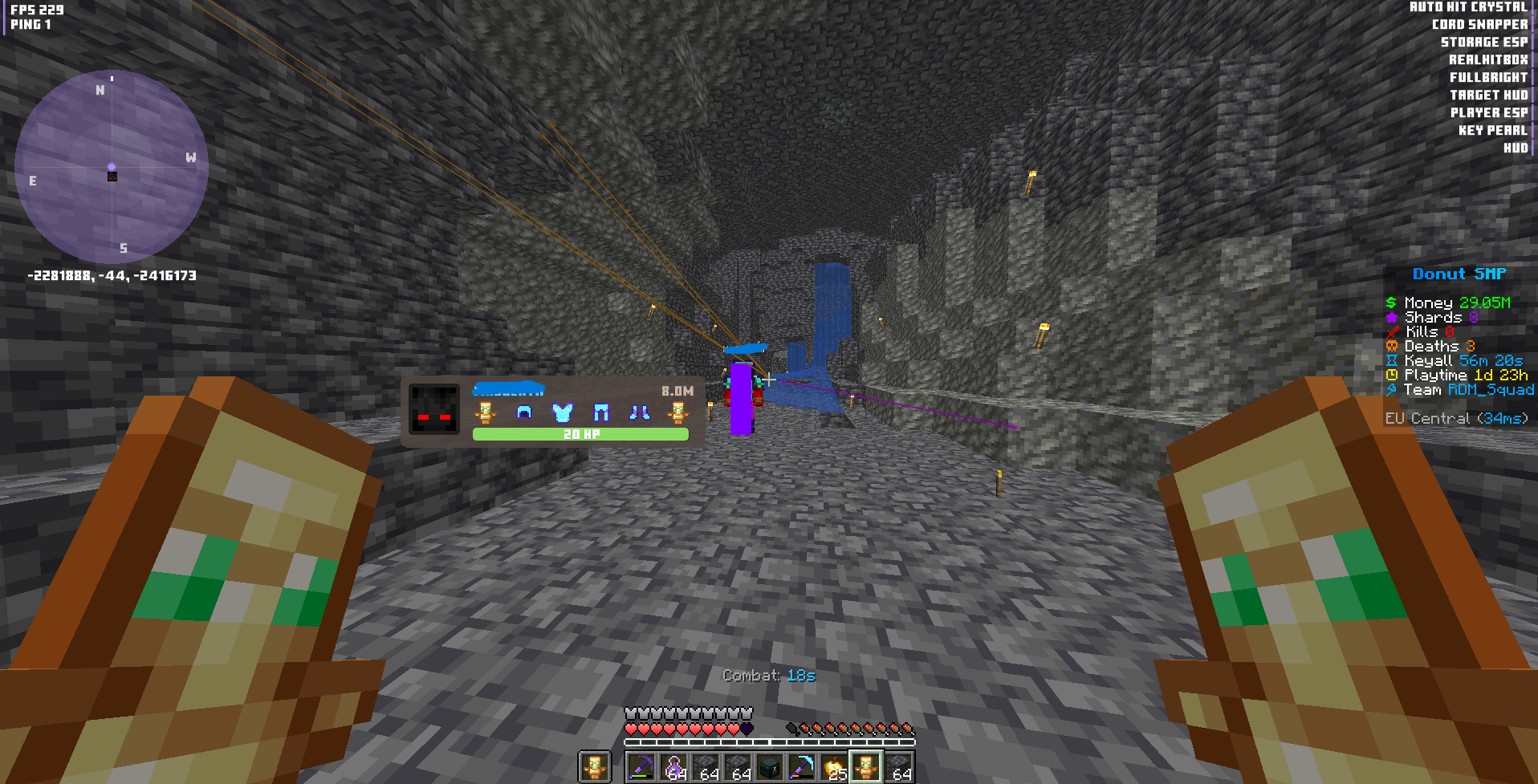 Same Minecraft 1.21 scene running DrAyriAddons with HUD enabled